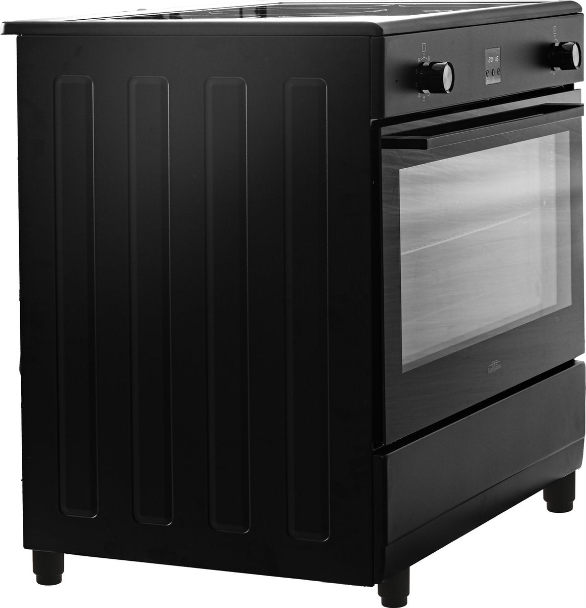 zwarte EVCK9225 Everglades elektrische fornuis met oven en bedieningsknoppen