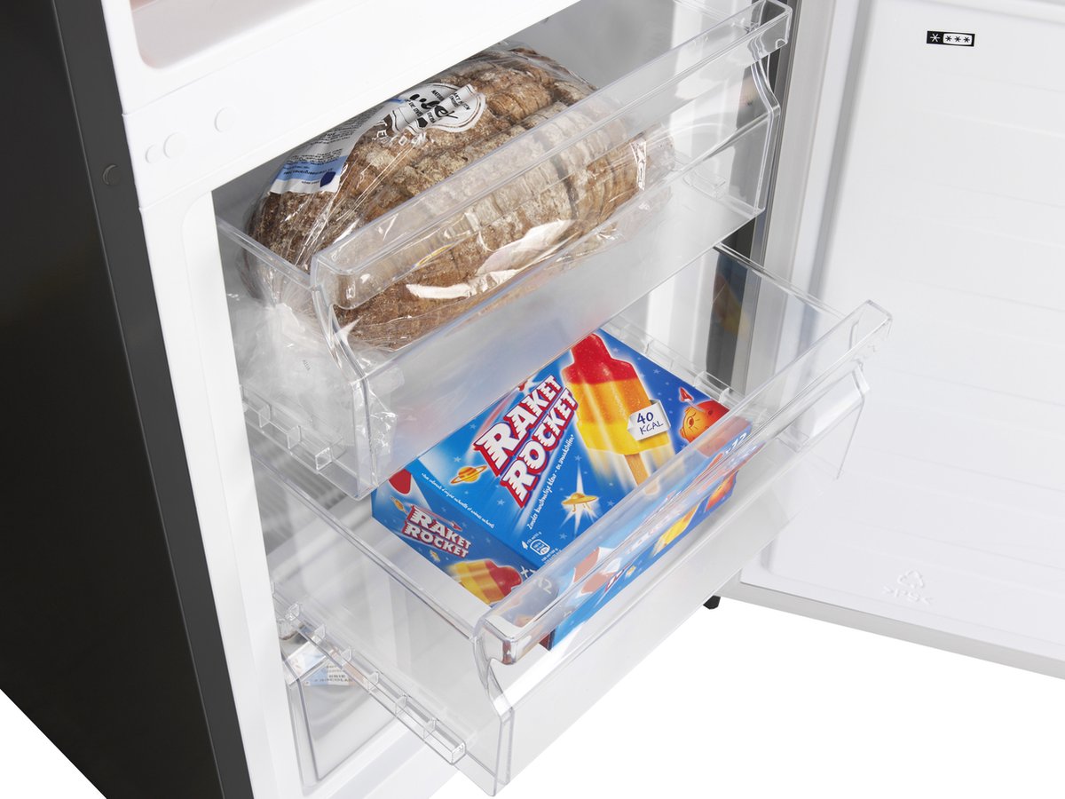 koelkast met transparante lades EDHC8086 EDY gevuld met brood en ijslolly's