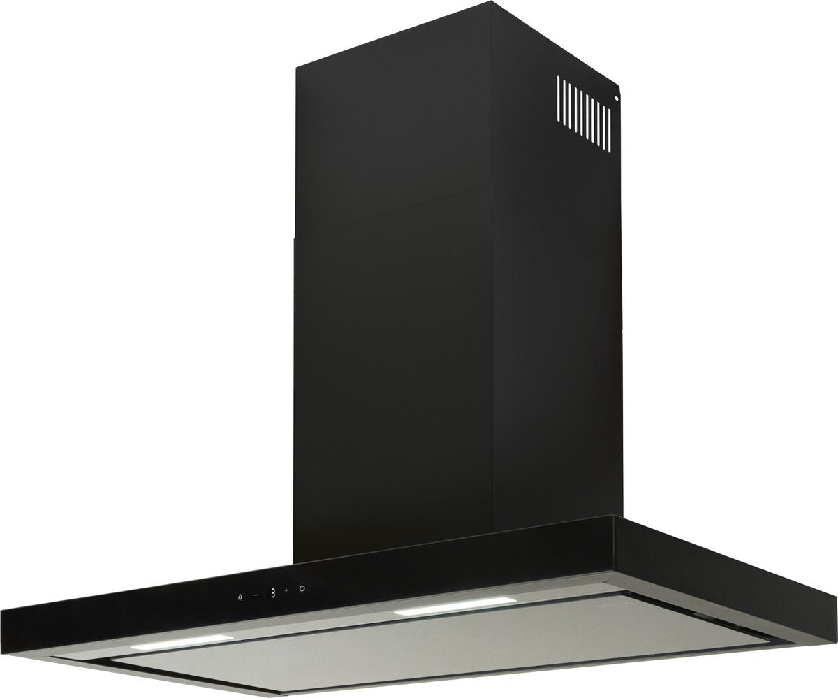 Zwarte EVCH9845B Everglades afzuigkap met moderne design en LED-verlichting