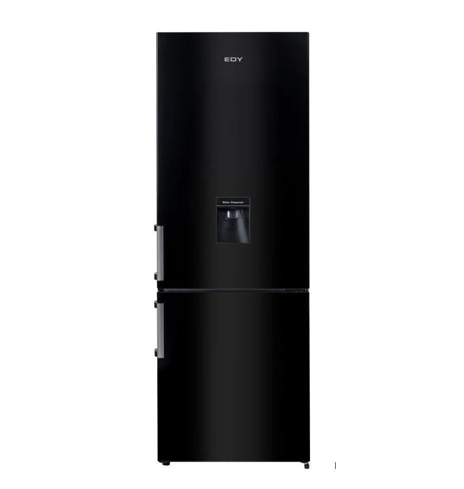 zwarte EDY EDHC8089 koel-vriescombinatie met waterdispenser en energieklasse E, 180 cm hoog en 55 cm breed