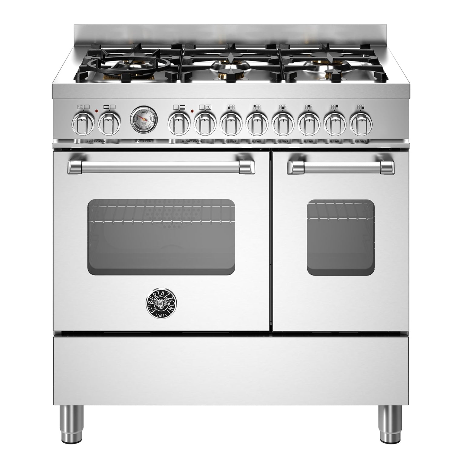 MAS96L2EXT BERTAZZONI gasfornuis met dubbele oven en zes messing branders
