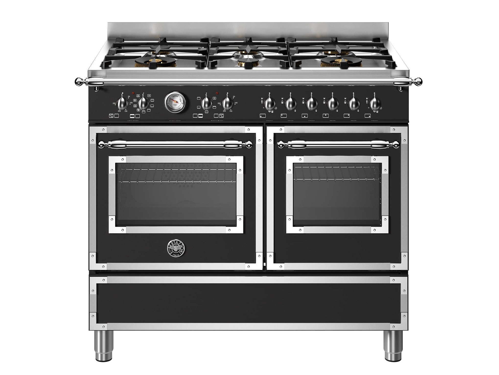 Bertazzoni HER106L2ENET Heritage Serie dubbele oven en 6-pits gaskookplaat met messing branders en drielaags glazen deur