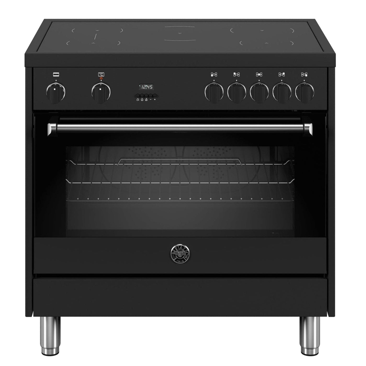 MPL95I1ENNV BERTAZZONI vrijstaand zwart fornuis met oven en kookplaten