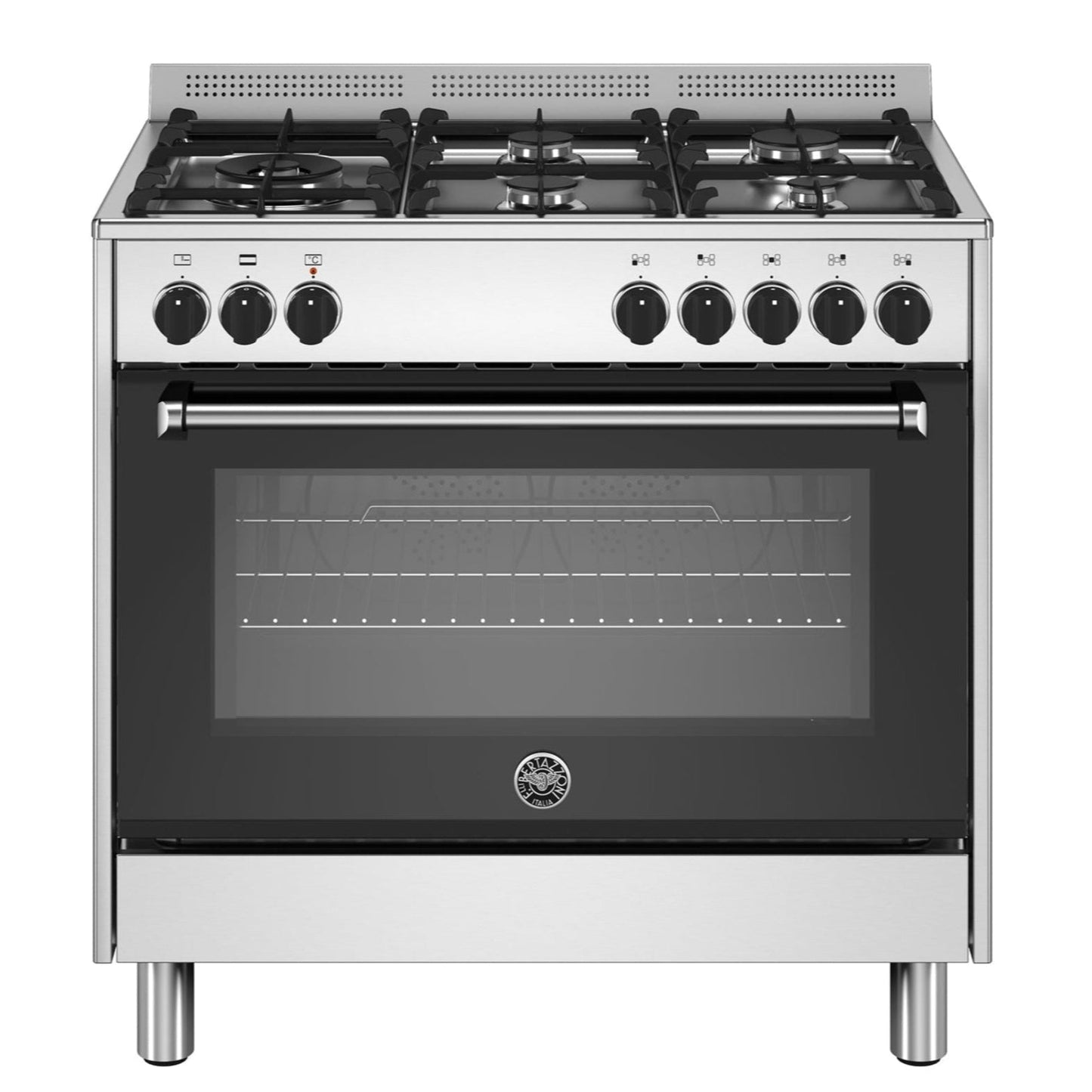 Zwart MPL95L1EXE BERTAZZONI fornuis met 5 branders en multifunctionele elektrische oven