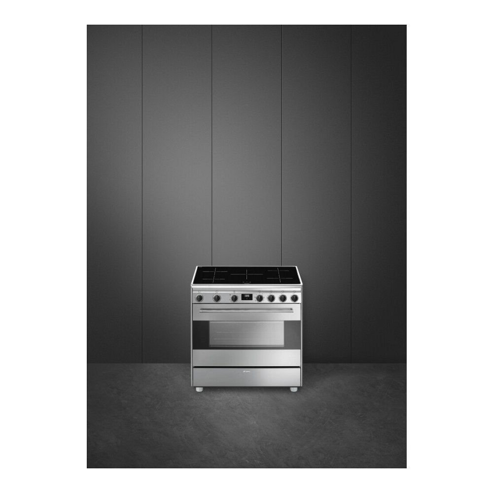 SNLP90IX9 SMEG roestvrijstalen fornuis showroommodel met inductiekookplaat en oven