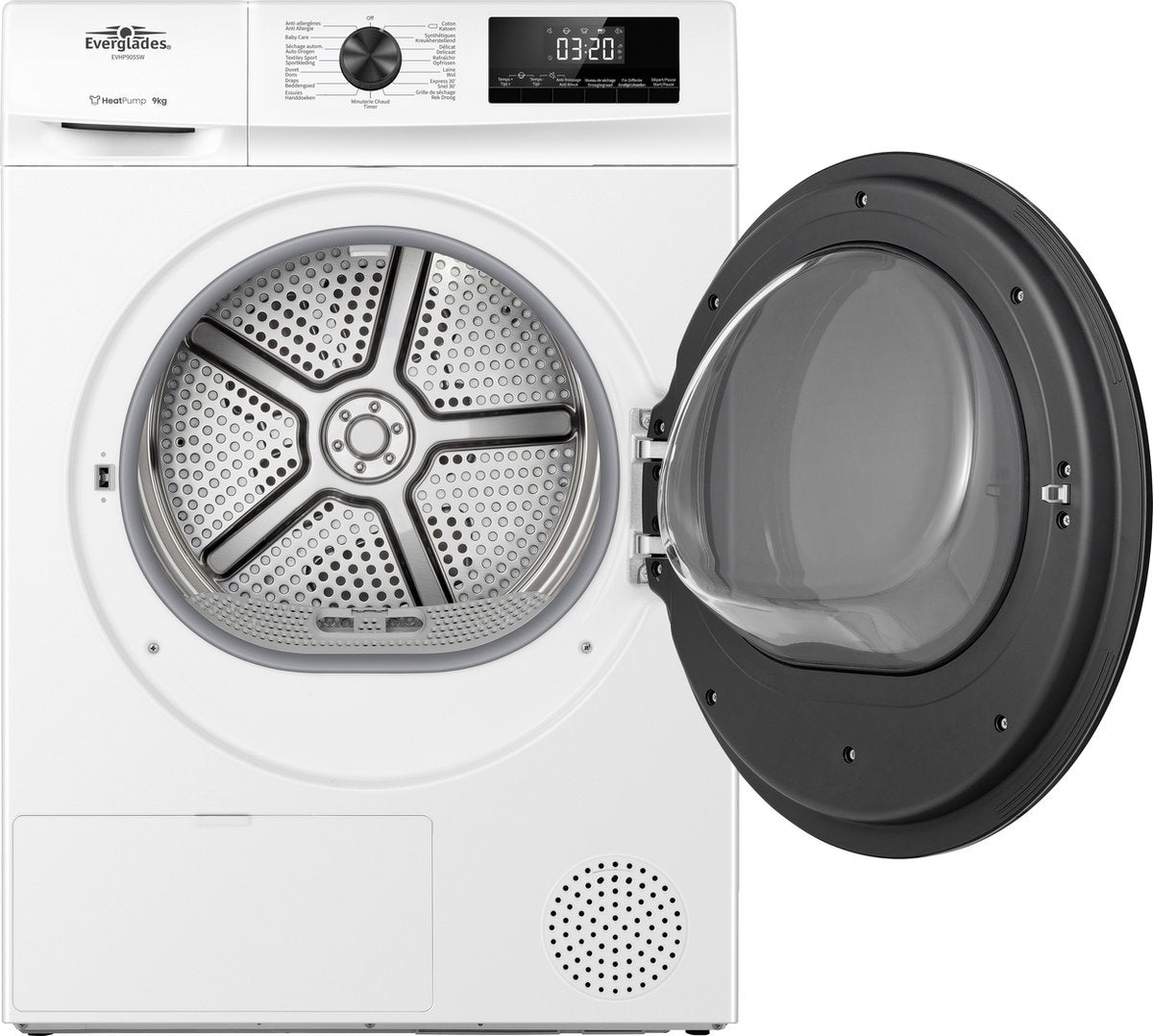 EVHP9055W warmtepompdroger met open deur en digitaal display, witte Everglades droger