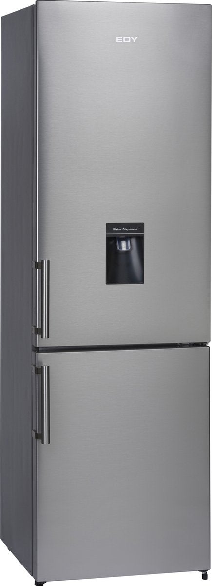 EDY EDHC8088 koel-vriescombinatie in inox look met waterdispenser, energieklasse E, 269 liter inhoud en 5 jaar garantie