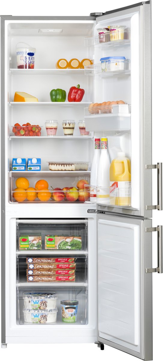 EDY EDHC8088 koel-vriescombinatie inox met waterdispenser en 269 liter inhoud, energieklasse E, fluisterstil 39 dB
