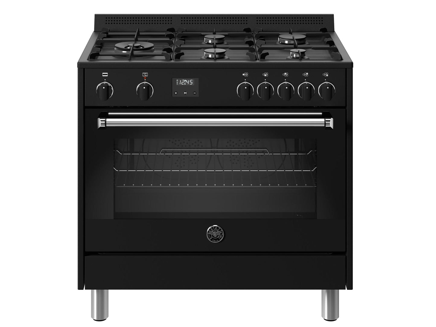 Zwarte Bertazzoni gasfornuis MPL95L1ENND met oven en vijf branders