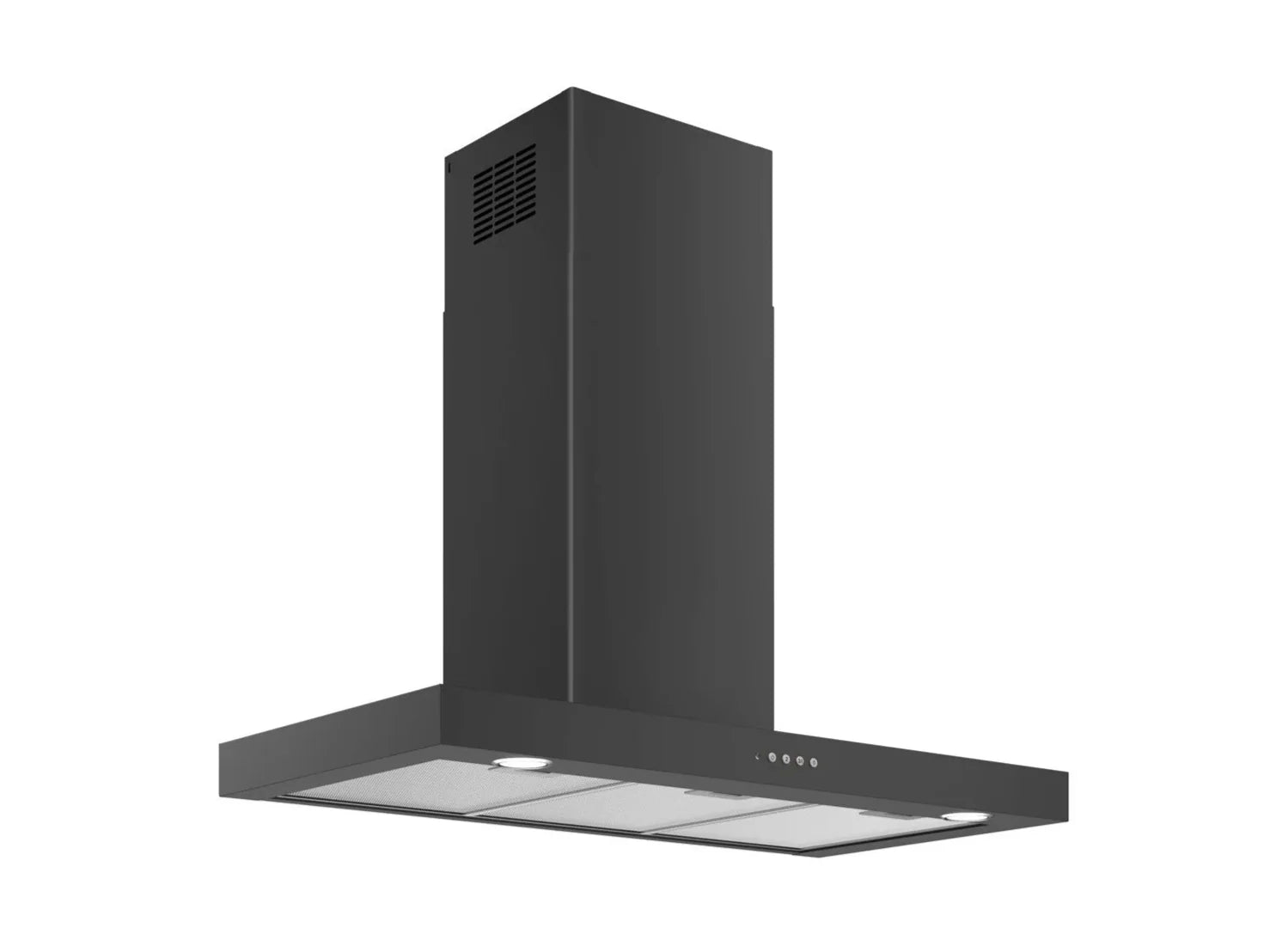 Black LA GERMANIA range hood with single motor and three speeds.