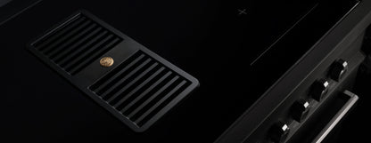 Air-Tec 90 cm fornuis with integrated ventilation, 4 induction zones, metal ergonomic knobs, and multifunction oven with soft-close door.