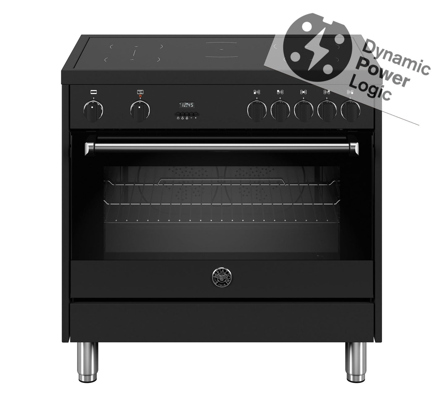 Zwart Bertazzoni MPL95I1ENNV inductiefornuis met 5 kookzones en multifunctionele oven