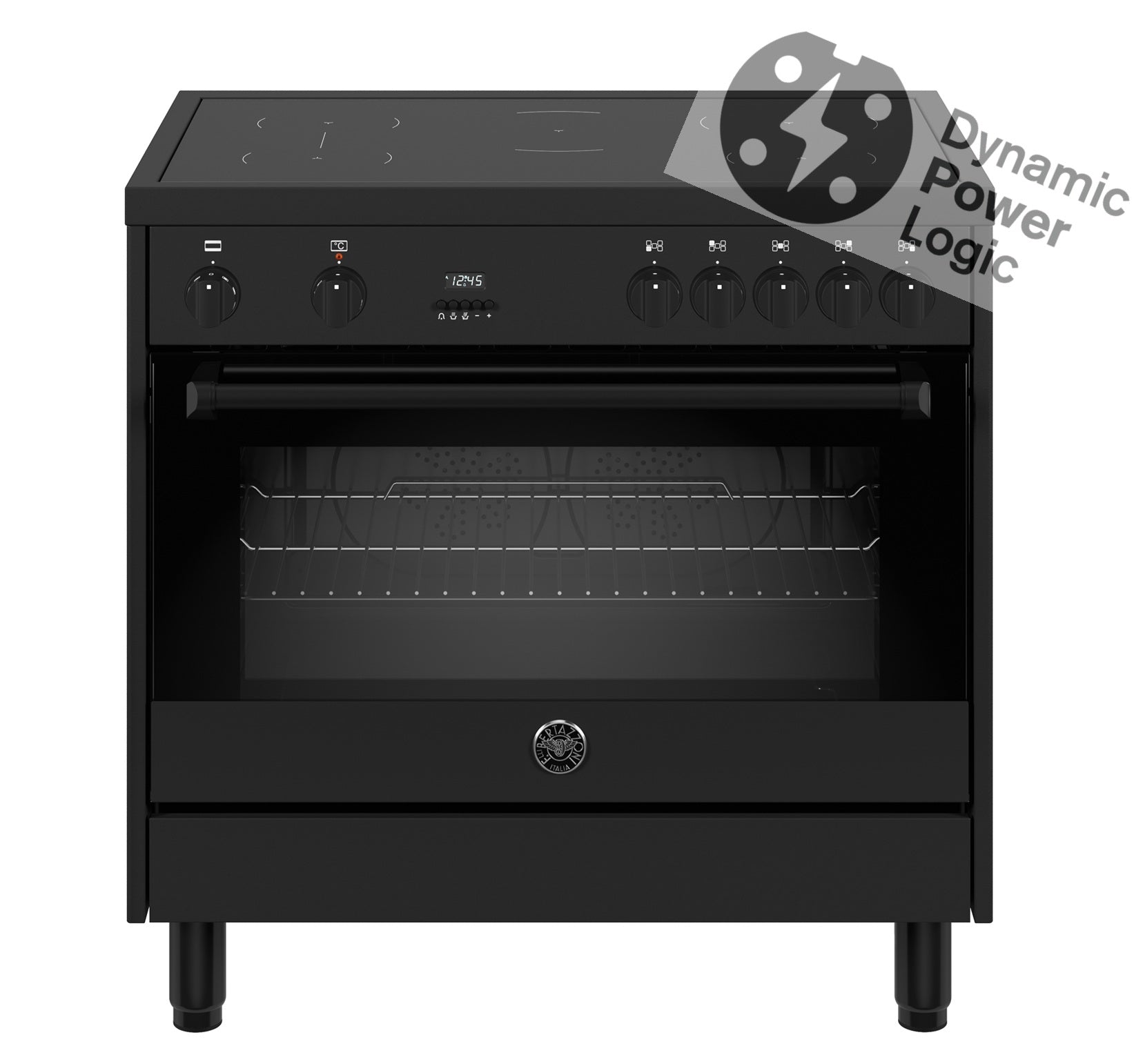 Zwart fornuis MPL95I1ETNV met 5 inductiezones en multifunctionele oven met energieklasse A