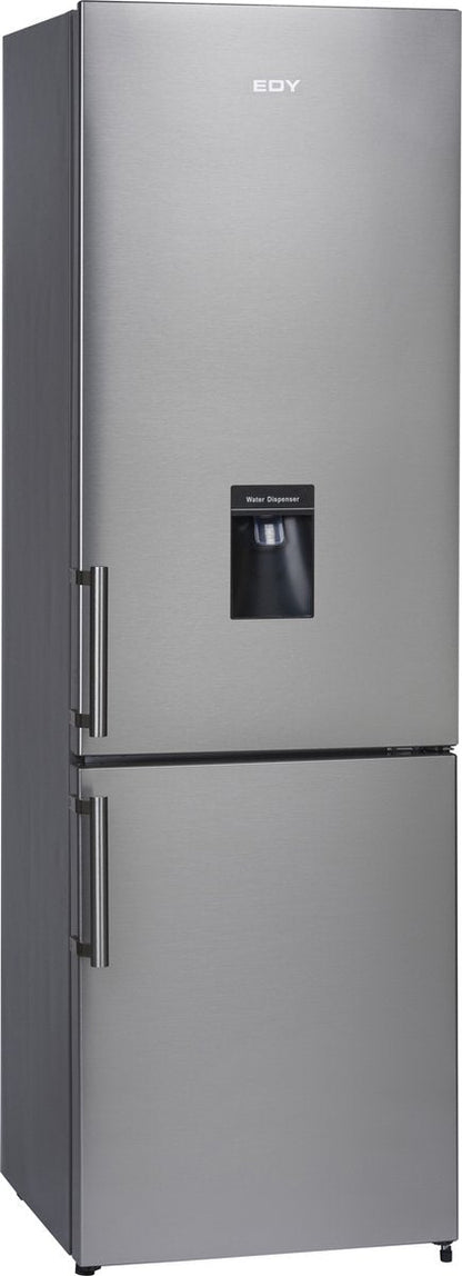 EDY EDHC8088 koel-vriescombinatie in inox look met waterdispenser, energieklasse E, 269 liter inhoud en 5 jaar garantie