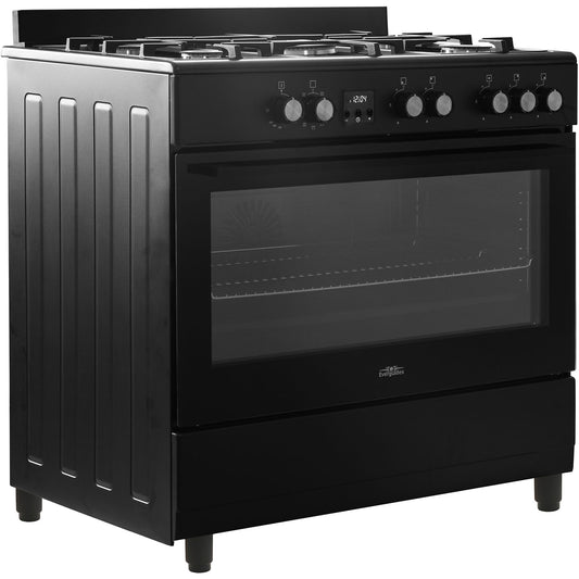 Zwarte EVCK9020 EVERGLADES gasfornuis met oven en knoppen
