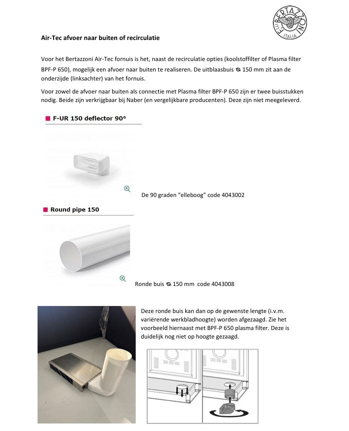 Bertazzoni BPFP-650 plasmafilter plint voor schone lucht en energiezuinige inductiekookplaat afzuiging